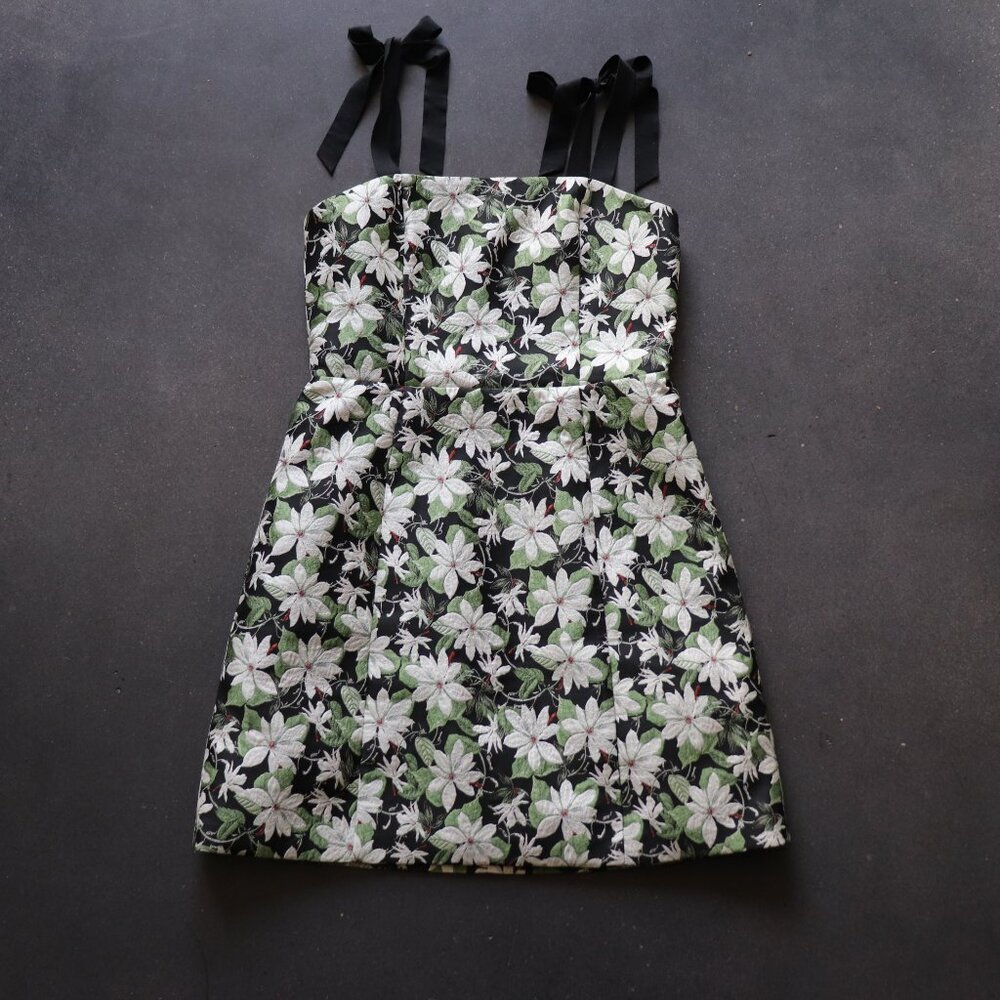 Sold Out Viral Black Floral Fit and Flare Maryann Mini Dress by Alice & Olivia